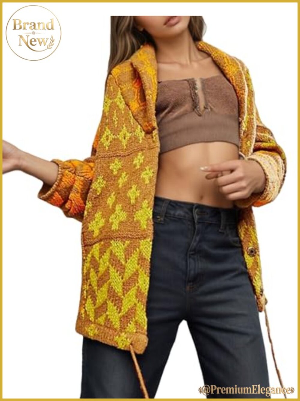 Womens Oversized Boho Cardigan Sweater Shawl Collar Y2K Button Coat
